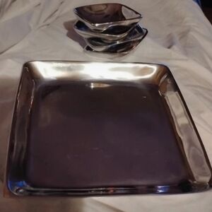 Lunares San Francisco Polished Aluminum Silver Square Serving Dish Set